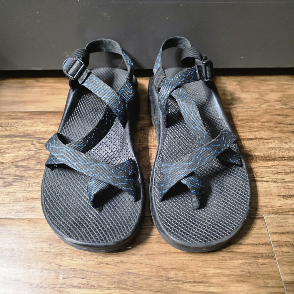 Men's Chaco Black Sandals with Blue Accent Straps